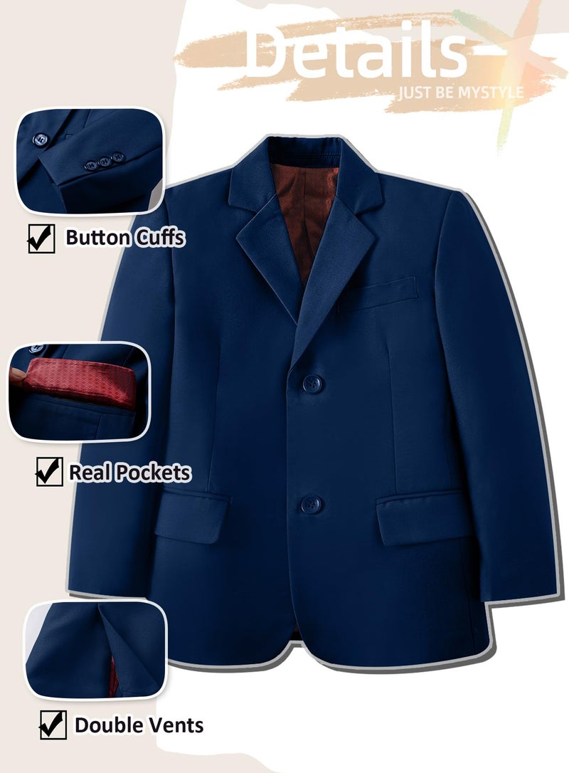 Yanlu Boy Suit Tuxedos Navy Blue Kids Slim Fit Dresswear for Toddler Boys Wedding Ring Bearer Outfit 6 Piece Blazer Vest Pants Kids Formal Suits Size 7 - Image 4
